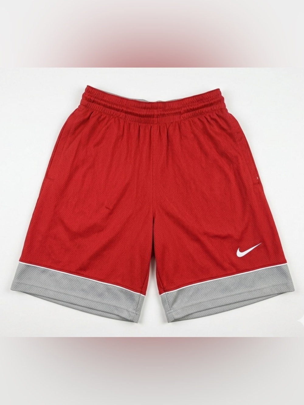 Nike Red and Gray Basketball Shorts with White Swoosh